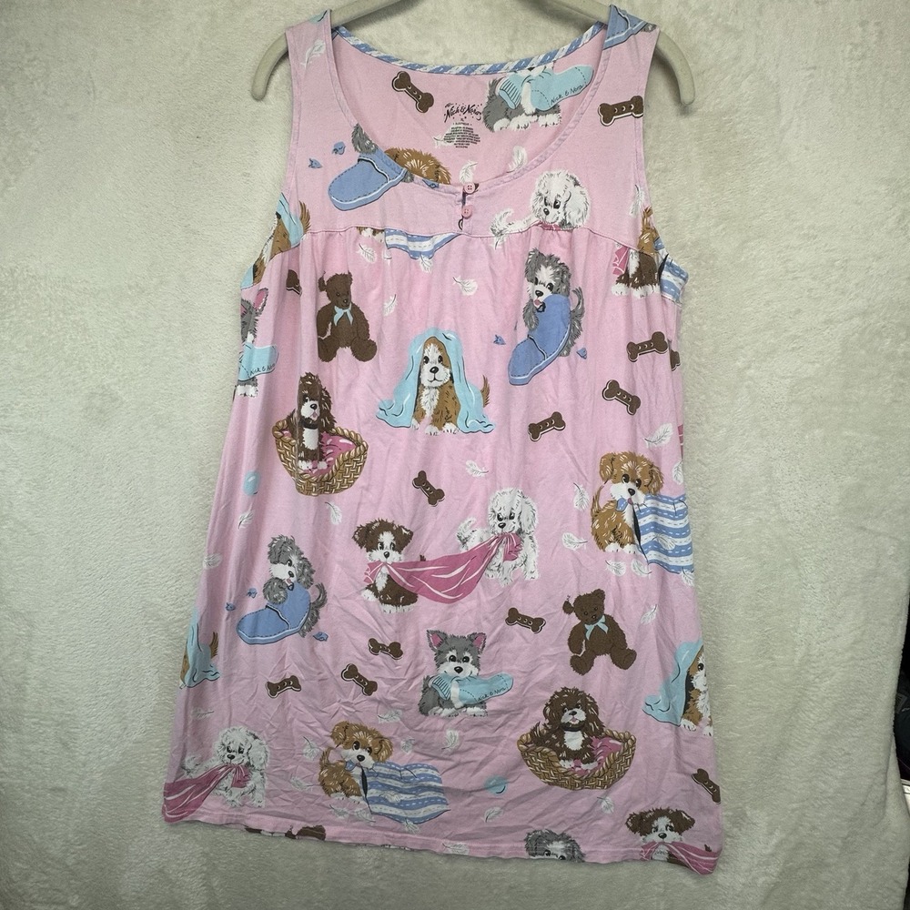 Nick & Nora Puppy Dogs Nightgown Sleep Shirt Women's Xl Pink Novelty Sleepwear